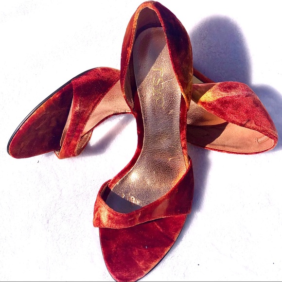 orange velvet heels